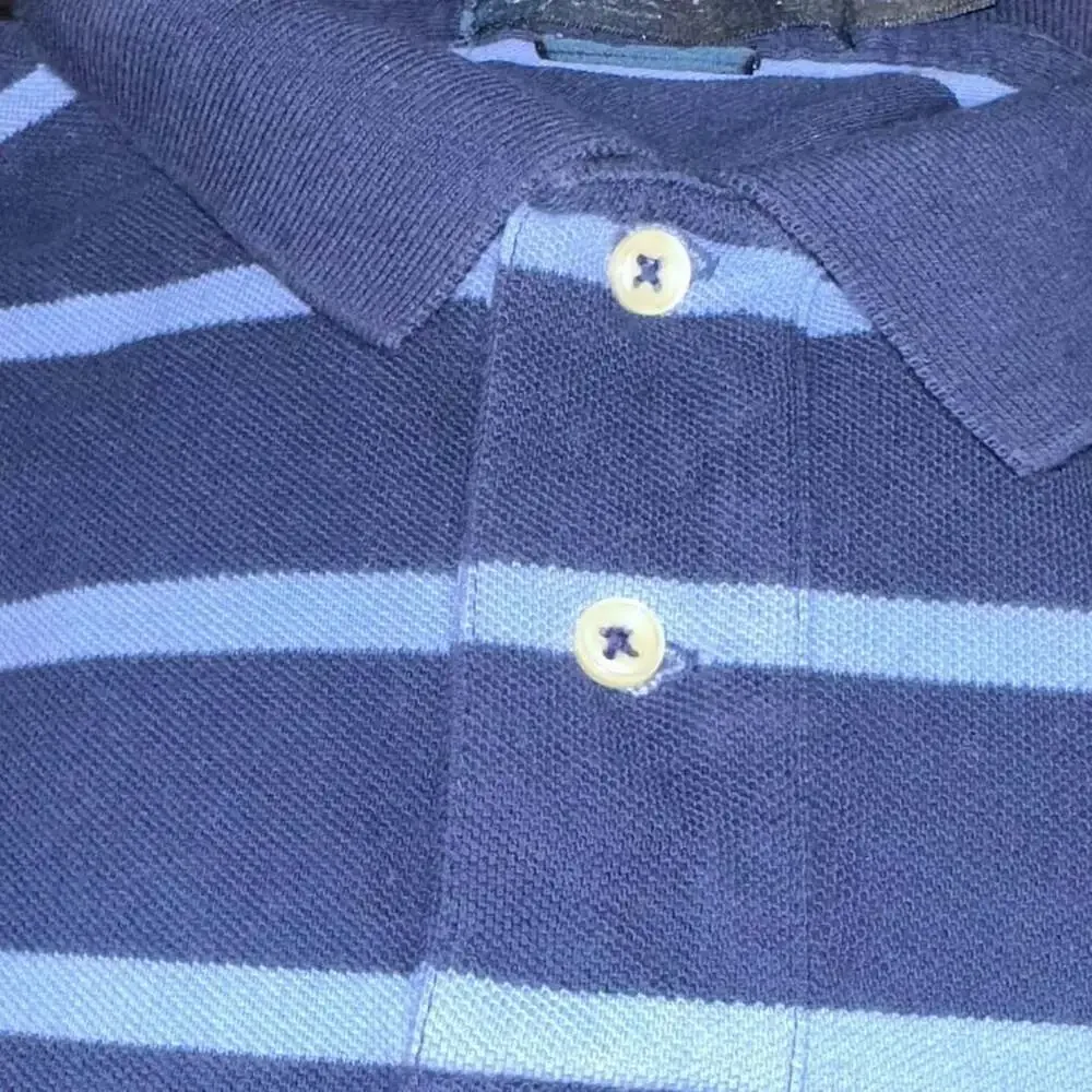 VTG Polo Ralph Lauren 80s Navy Striped Cotton Bloakcore Polo Shirt-XL
